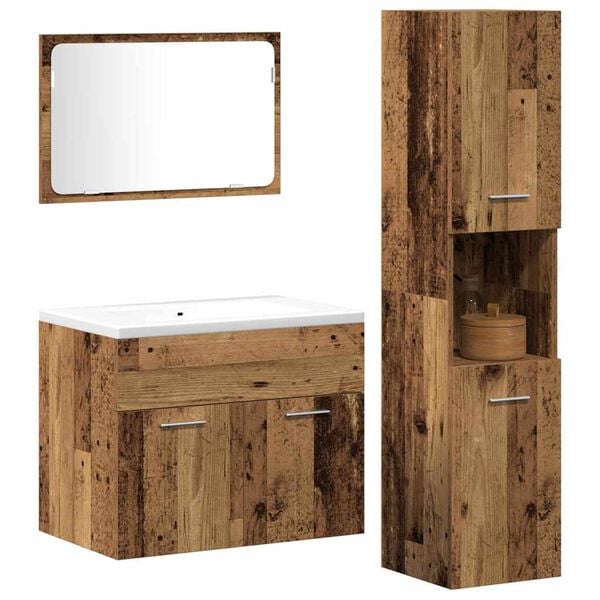 vidaXL Juego de muebles de ba&ntilde;o con puerta 3 pcs Madera envejecida