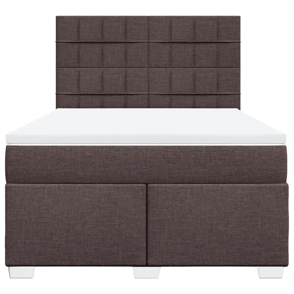 vidaXL Cama box spring con colch&oacute;n tela marr&oacute;n oscuro 140x190 cm