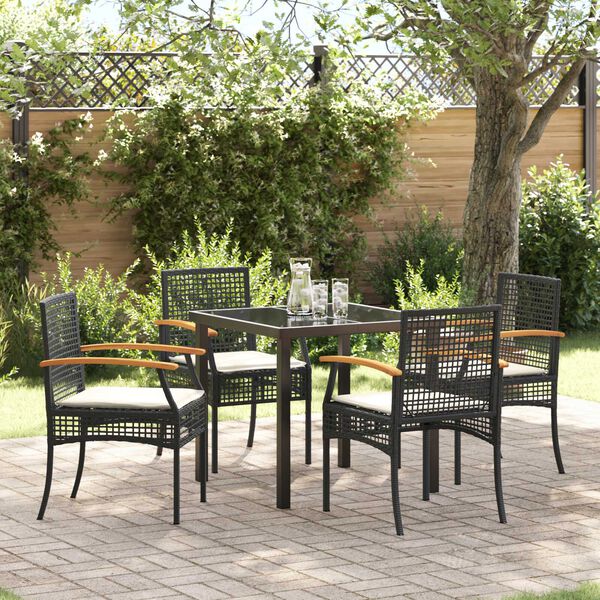 vidaXL Conjunto de Comedor de Jard&iacute;n 5 pcs Negro rat&aacute;n sint&eacute;tico
