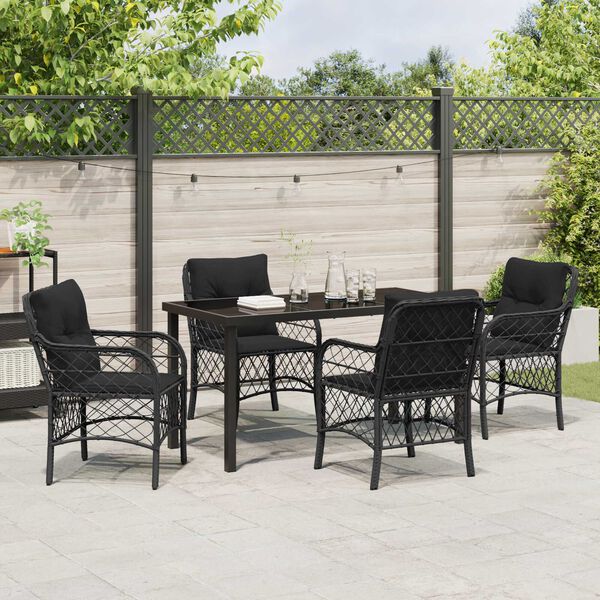 vidaXL Conjunto de Comedor de Jard&iacute;n 5 pcs Negro rat&aacute;n sint&eacute;tico