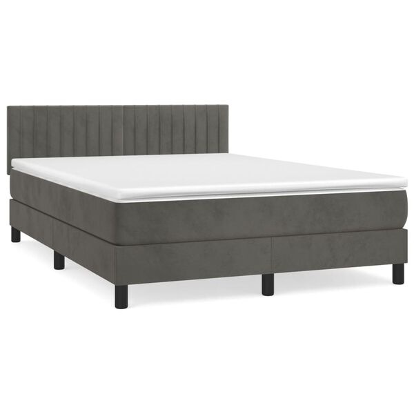 vidaXL Cama box spring con colch&oacute;n terciopelo gris oscuro 140x190 cm