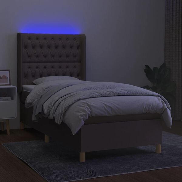 vidaXL Cama box spring colch&oacute;n y luces LED tela gris taupe 100x200 cm