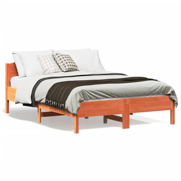 vidaXL Estructura de cama sin colch&oacute;n madera maciza marr&oacute;n 135x190 cm