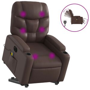 vidaXL Sill&oacute;n de masaje elevable el&eacute;ctrico cuero sint&eacute;tico marr&oacute;n