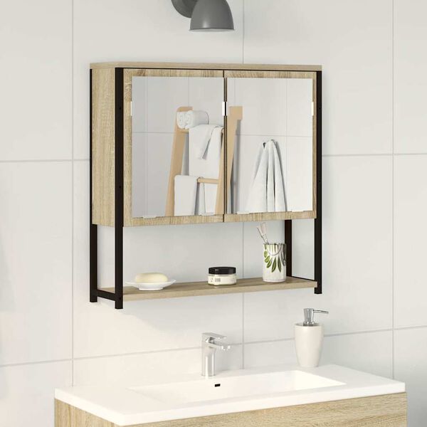 vidaXL Espejo de baño con estante con espejo Beige 60 x 16 x 60 cm