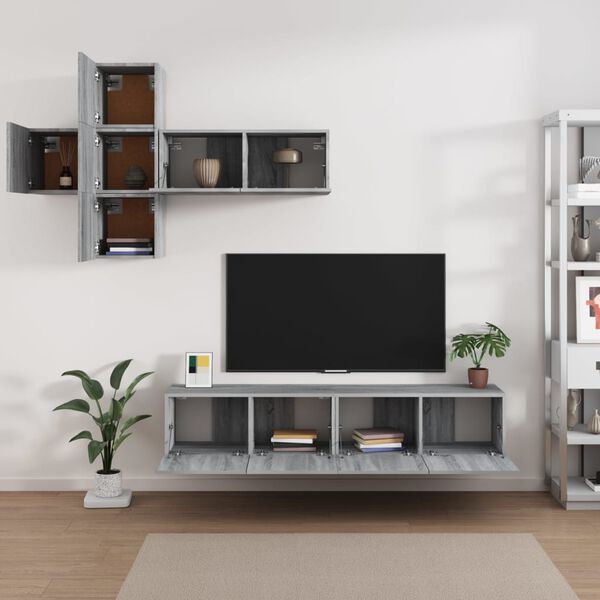 vidaXL Set de muebles para TV 7 pzas madera contrachapada gris Sonoma