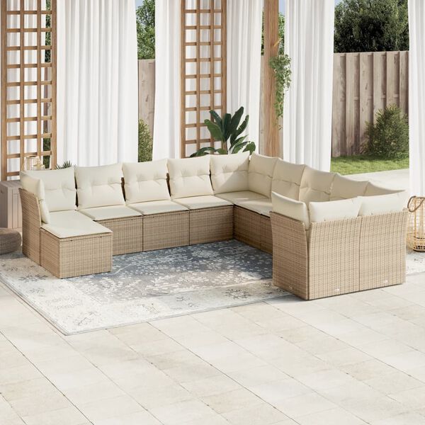 vidaXL Set de sof&aacute;s de jard&iacute;n 11pzas con cojines rat&aacute;n sint&eacute;tico beige