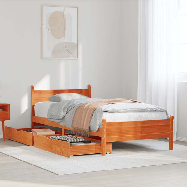 vidaXL Estructura de cama sin colch&oacute;n madera maciza marr&oacute;n 75x190 cm