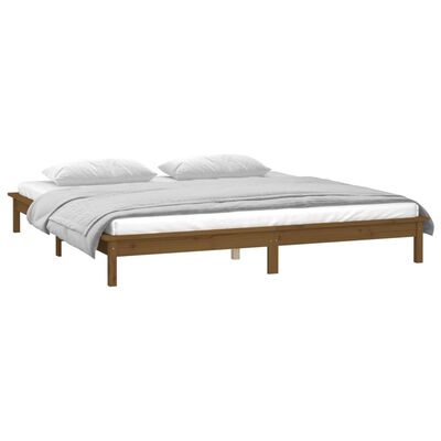 vidaXL Estructura de cama con LED madera maciza marrón miel 120x190 cm