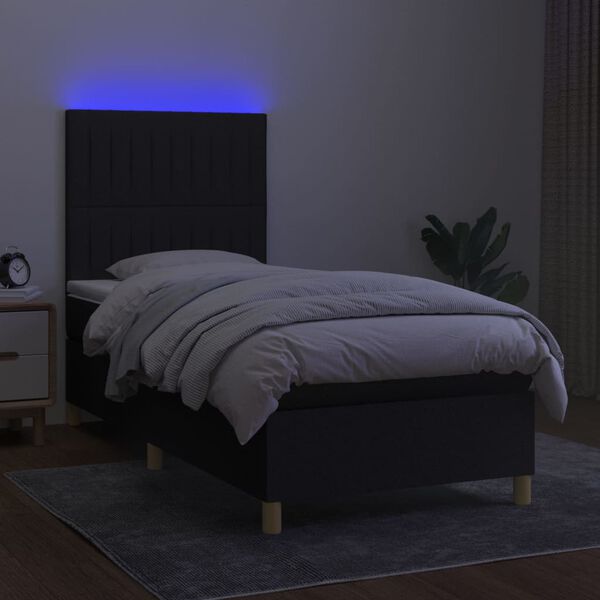vidaXL Cama box spring colch&oacute;n y luces LED tela negro 100x200 cm