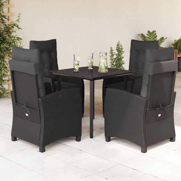 vidaXL Set de muebles jard&iacute;n 5 pzas con cojines rat&aacute;n sint&eacute;tico negro