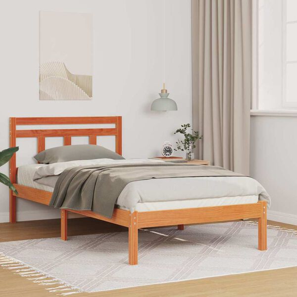 vidaXL Estructura de cama Marr&oacute;n 75 x 190 cm Madera de pino macizo