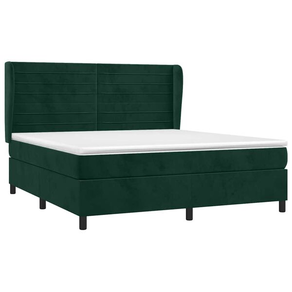 vidaXL Cama box spring con colch&oacute;n terciopelo verde oscuro 180x200 cm