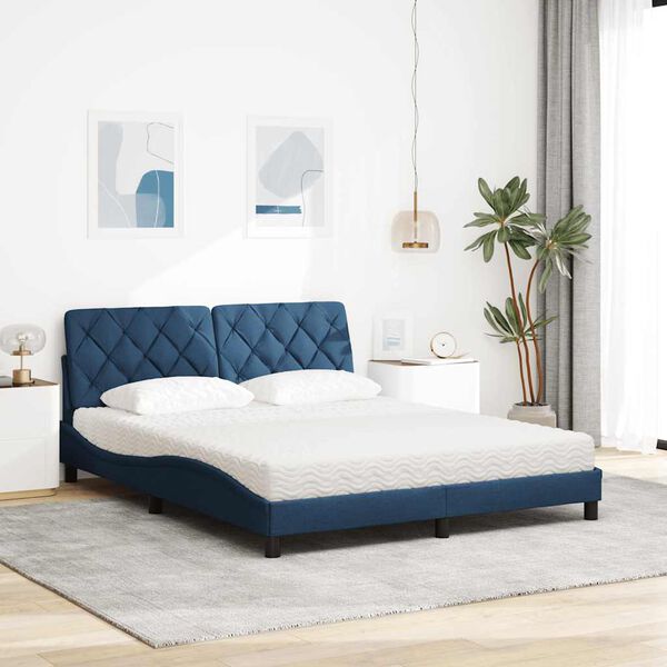 vidaXL Cama con colch&oacute;n de tela azul 160x200 cm