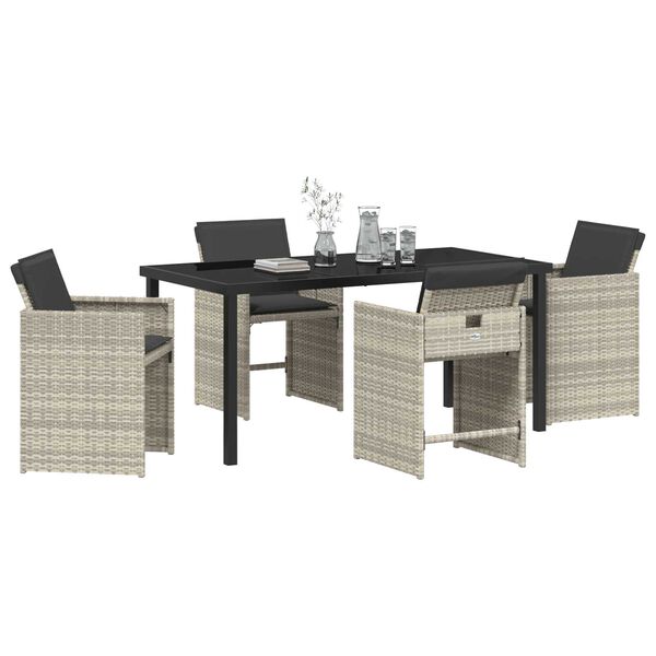 vidaXL Conjunto de Comedor de Jard&iacute;n 5 pcs Gris Claro rat&aacute;n sint&eacute;tico