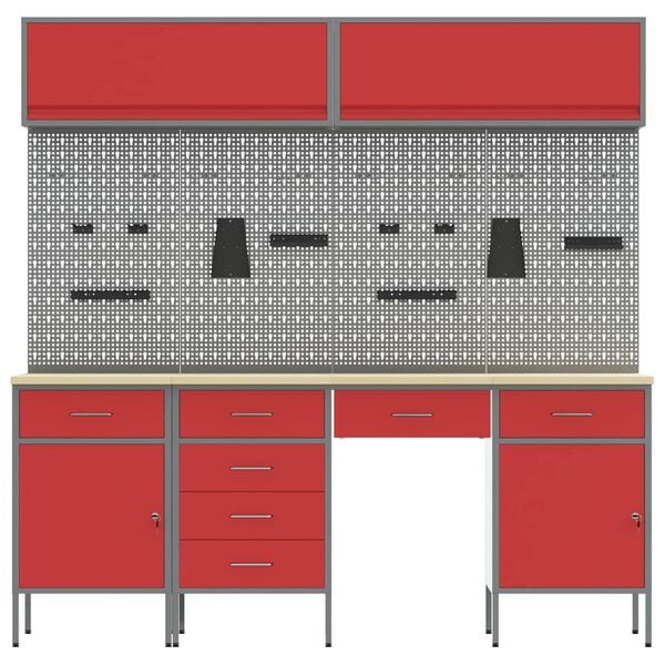 vidaXL Banco de trabajo con caj&oacute;n 10 pcs Negro 200 x 55 x 200 cm Acero