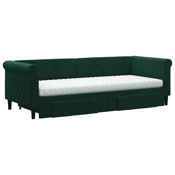 vidaXL Sof&aacute; cama nido con cajones terciopelo verde oscuro 80x200 cm
