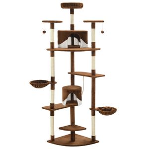 vidaXL Rascador para gatos con poste de sisal marr&oacute;n y blanco 203 cm