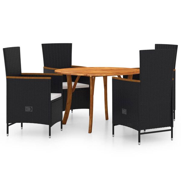 vidaXL Juego de comedor para jard&iacute;n 5 piezas negro