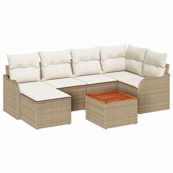 vidaXL Conjunto de sof&aacute; de jard&iacute;n 7 pcs Beige Polirat&aacute;n