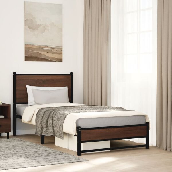 vidaXL Estructura de cama sin colchón metal marrón roble 90x190 cm