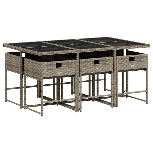 vidaXL Set comedor jard&iacute;n 7 pzas y cojines rat&aacute;n sint&eacute;tico gris