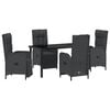 vidaXL Conjunto de Comedor de Jard&iacute;n 5 uds. Negro rat&aacute;n sint&eacute;tico