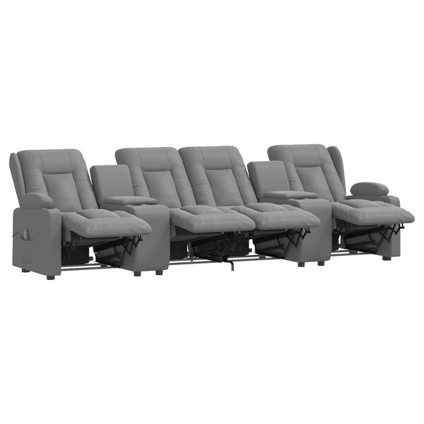 vidaXL Sill&oacute;n reclinable masaje 4 plazas y portavasos cuero PE gris