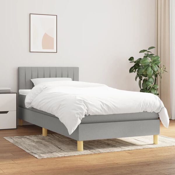 vidaXL Cama box spring con colch&oacute;n tela gris claro 80x200 cm