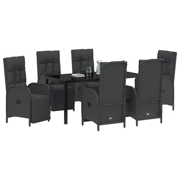 vidaXL Conjunto de Comedor de Jard&iacute;n 7 pcs Negro rat&aacute;n sint&eacute;tico
