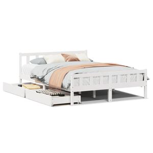 vidaXL Estructura de cama sin colch&oacute;n madera de pino blanca 150x200 cm