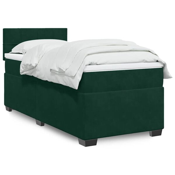 vidaXL Cama box spring con colch&oacute;n terciopelo verde oscuro 90x200 cm
