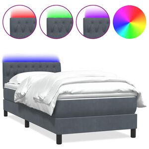 vidaXL Cama box spring con colch&oacute;n y LED terciopelo gris oscuro 80x210 cm
