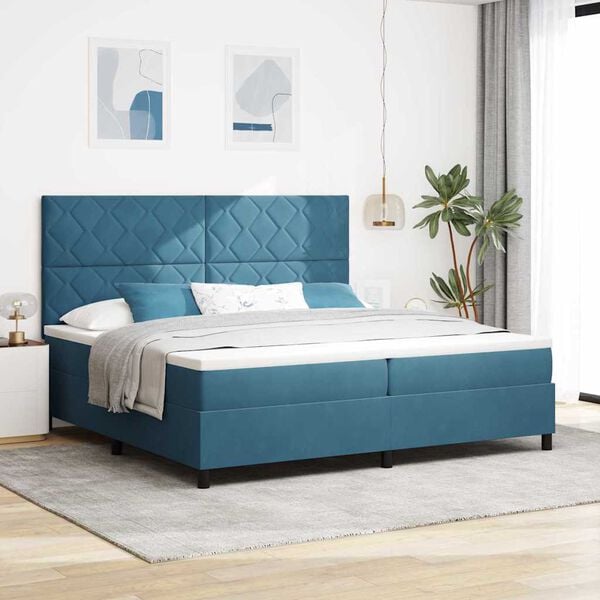 vidaXL Cama tipo Box Spring Azul Oscuro 200 x 200 cm Terciopelo