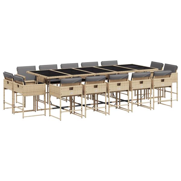 vidaXL Set comedor de jard&iacute;n con cojines 15 pzas rat&aacute;n sint&eacute;tico beige
