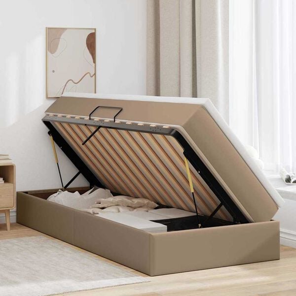 vidaXL Cama con almacenamiento y colch&oacute;n Capuchino 90 x 200 cm