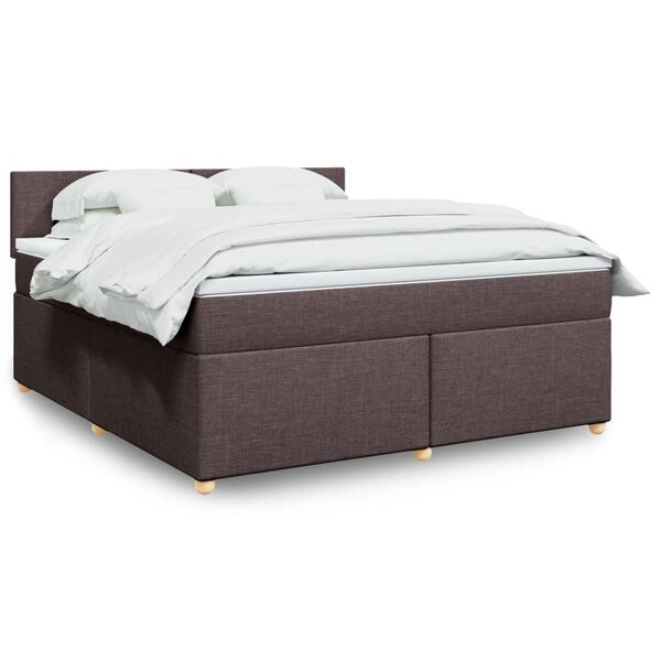 vidaXL Cama box spring con colch&oacute;n tela marr&oacute;n oscuro 180x200 cm