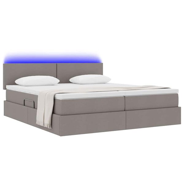 vidaXL Cama con tira de luces LED con cabecera Taup&eacute; 200 x 200 cm tela