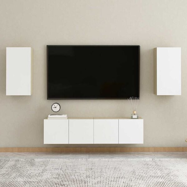 vidaXL Mueble para TV madera contrachapada blanco y roble 30,5x30x60cm