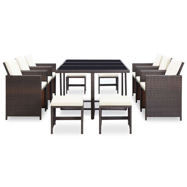 vidaXL Set comedor de jardín 11 pzas y cojines ratán sintético marrón