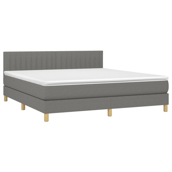 vidaXL Cama box spring con colch&oacute;n y LED tela gris oscuro 180x200 cm