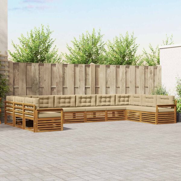 vidaXL Juegos de sof&aacute;s 4 pcs Natural y Beige Madera de Acacia S&oacute;lida