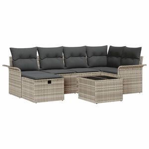 vidaXL Conjunto de sof&aacute;s de jard&iacute;n 7 uds. Gris Claro rat&aacute;n sint&eacute;tico
