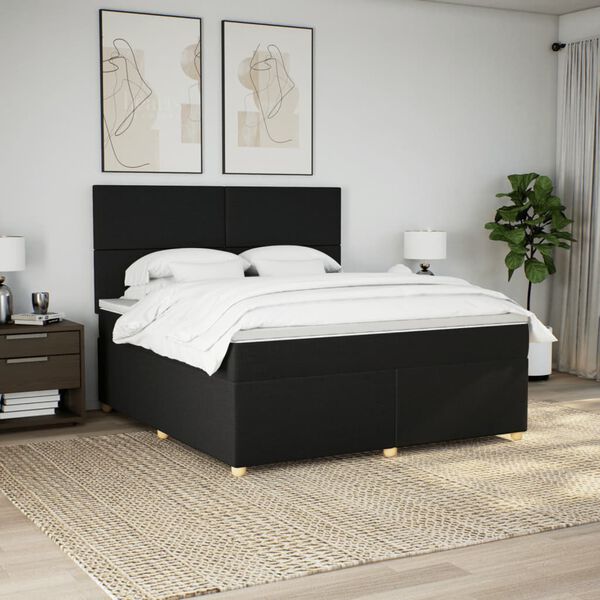 vidaXL Cama box spring con colchón tela negro 180x200 cm