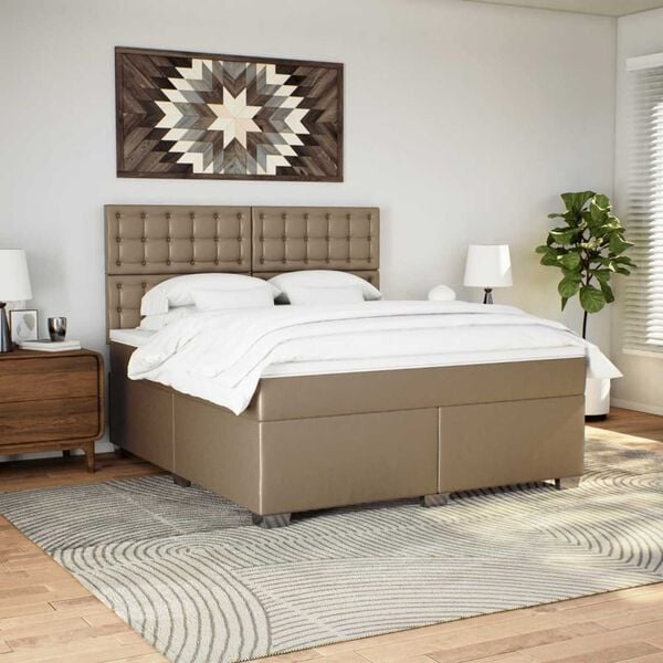 vidaXL Cama box spring con colch&oacute;n cuero sint&eacute;tico capuchino 180x200cm