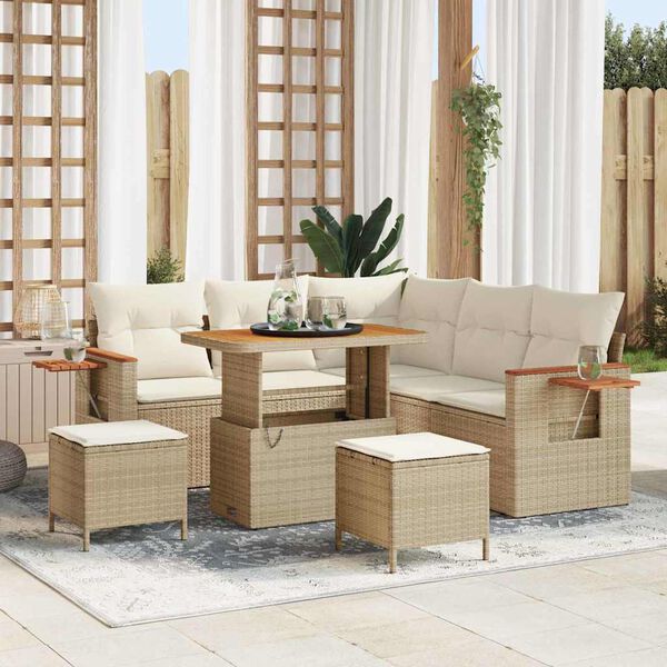 vidaXL Conjunto de sof&aacute;s de jard&iacute;n 9 pcs Beige y Crema rat&aacute;n sint&eacute;tico