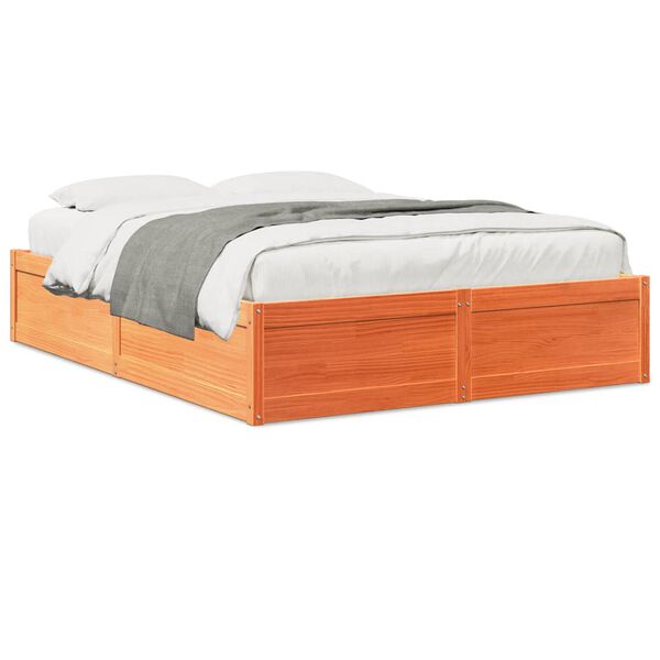 vidaXL Cama sin colch&oacute;n madera maciza de pino marr&oacute;n cera 160x200 cm