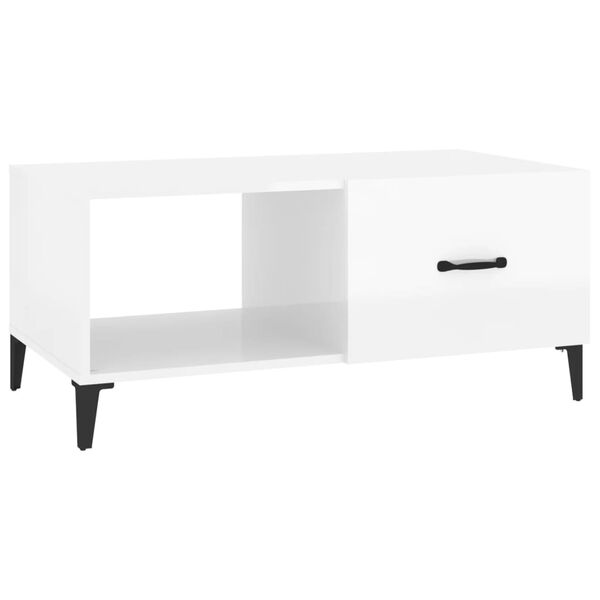 vidaXL Mesa de centro madera contrachapada blanco brillo 90x50x40 cm