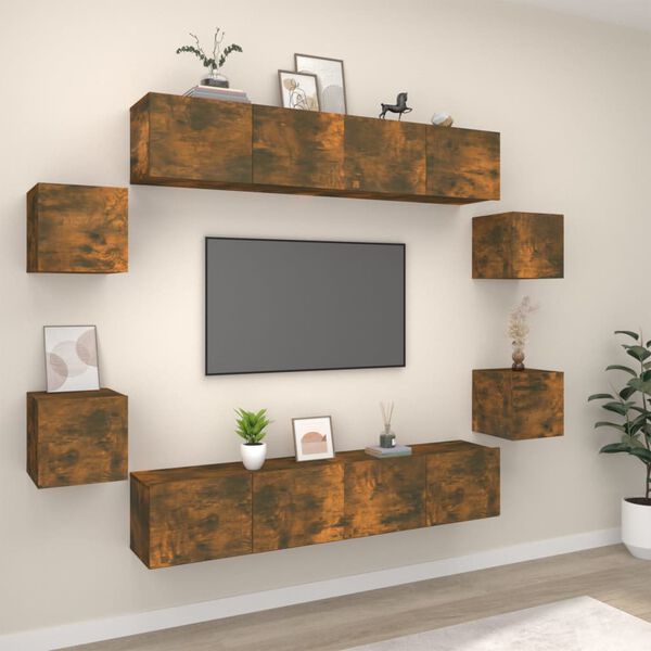 vidaXL Set de muebles de TV 8 pzas madera contrachapada roble ahumado