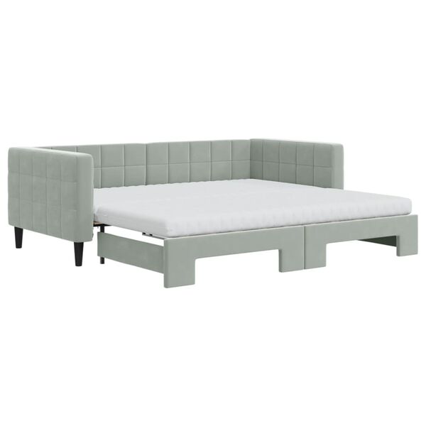 vidaXL Sof&aacute; cama nido con colch&oacute;n terciopelo gris claro 90x190 cm